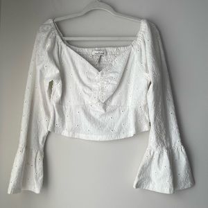 Emmie Rose White Eyelet Smocked Top Size Large